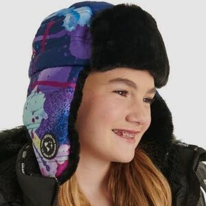 Justice Girls Faux Fur Splatter Print Quilted Trapper Hat